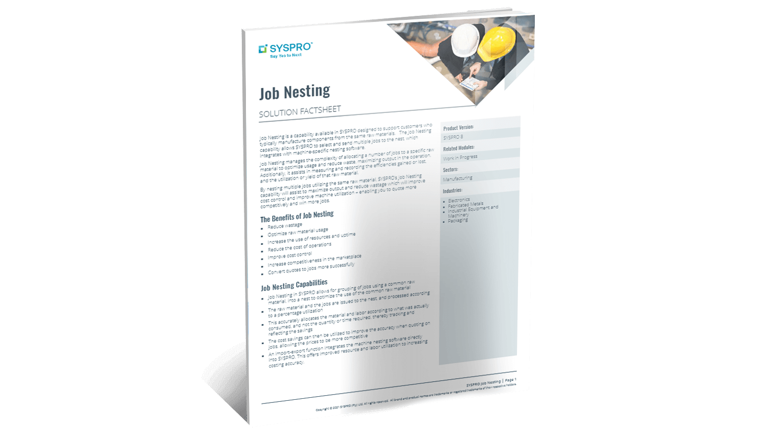 SYSPRO ERP Job Nesting Factsheet SYSPRO ERP Software